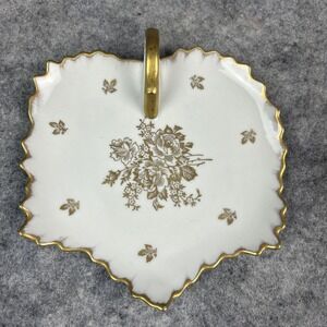 Vintage Royal Limoges France Candy Dish Plate Porcelain With Gold Floral Trim